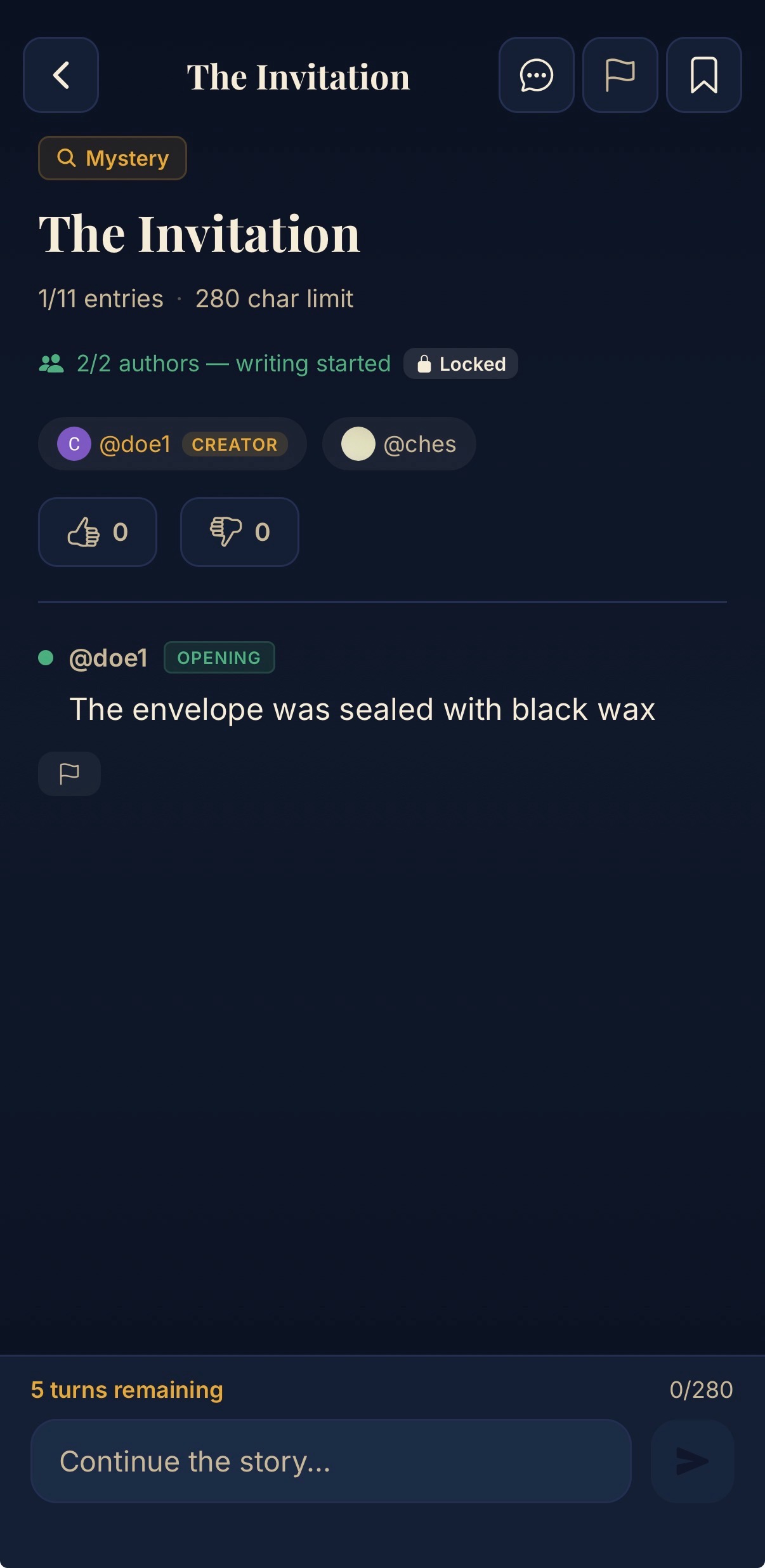 Yarnz writing screen